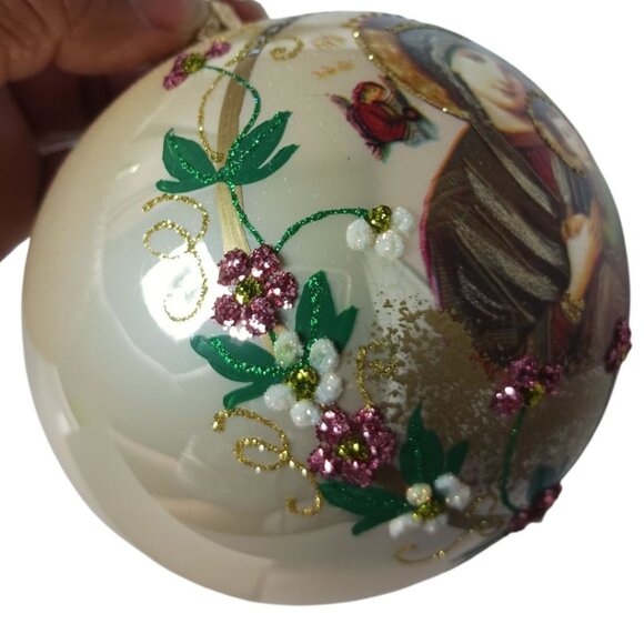 Our Lady Of Perpetual Help Glass Ornament 10cm Hand-Painted With Glitter Accent - Picture 5 of 9